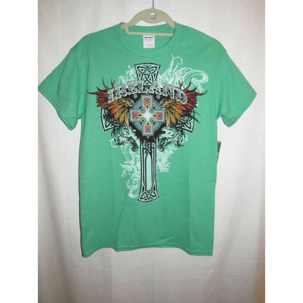 Gildan Green Ireland Cross Cotton Blend Tee Shirt Men's Size Small